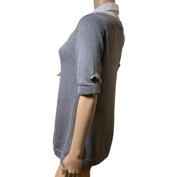 Dressbarn Grey Short Sleeve Collared Neck Layered Pullover Sweater Size Medium - Picture 10 of 13
